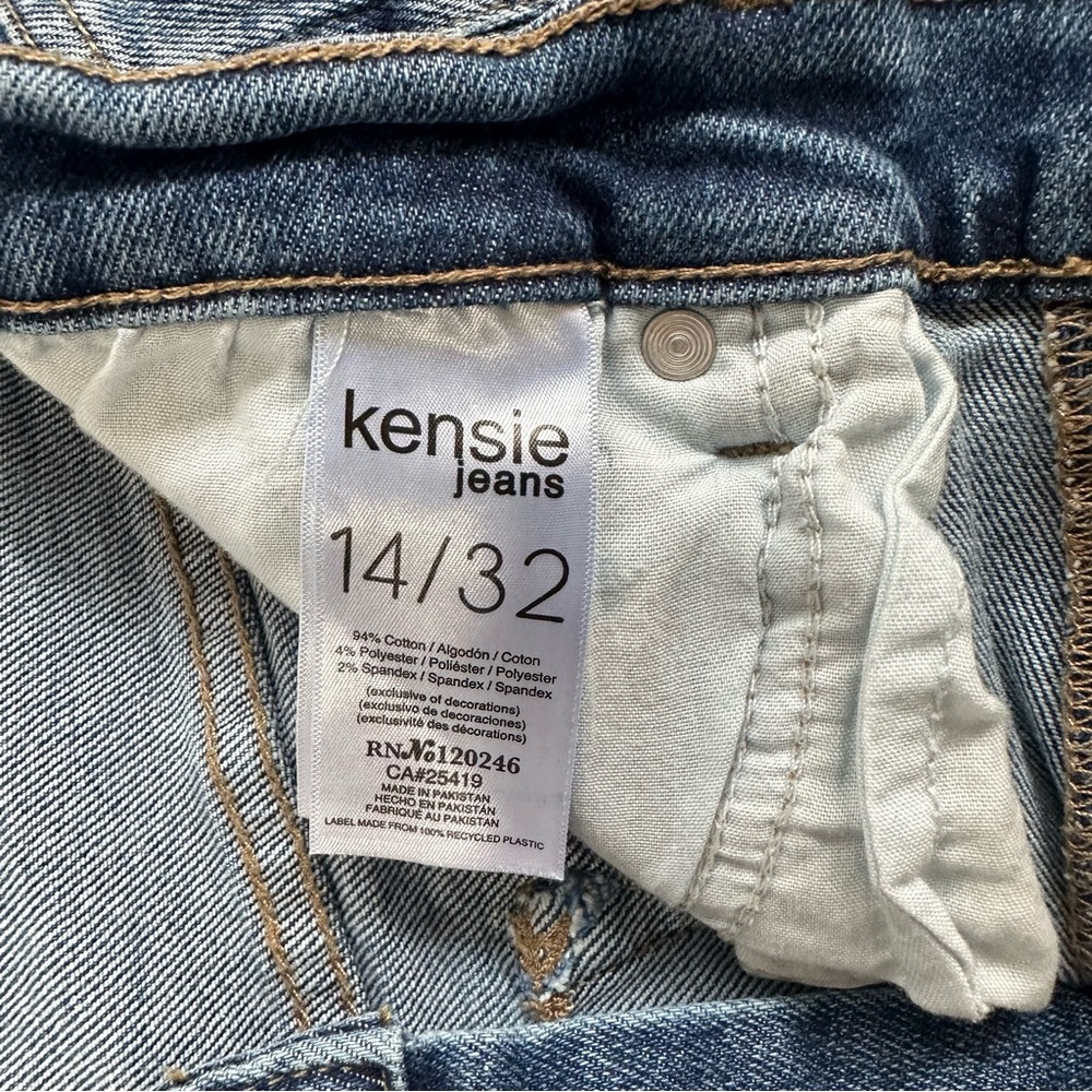 Kensie Jeans Vintage Luxe Juliet High Rise Slim Medium Wash Raw Hem Size 14 - Picture 10 of 13